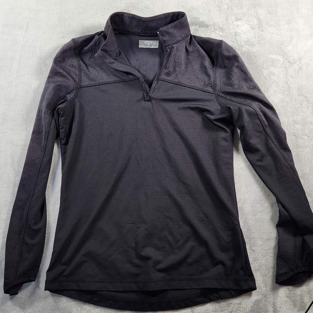Callaway Activewear Top Womens Black Mock Neck 1/4 Zip Long Sleeve Opti-Dry,‎ S